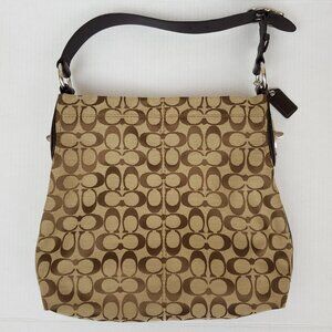 COACH Womens Brown Hobo Canvas Shoulder Bag Monogram Signature Logo